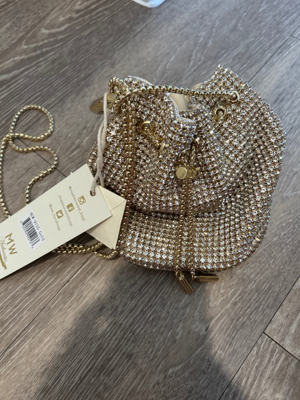 Madison West Los Angeles Gold and Silver Mini Bucket Bejeweled Bag